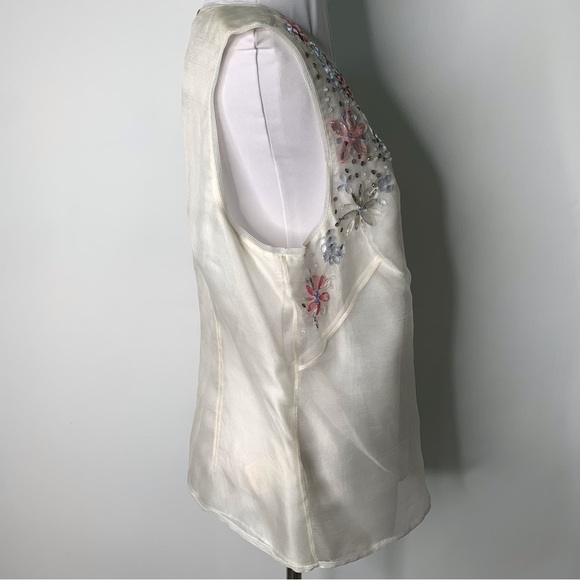 NWT Max Studio Women's White 100% Silk Sleeveless Beaded Blouse Top Size 12 - Picture 6 of 12